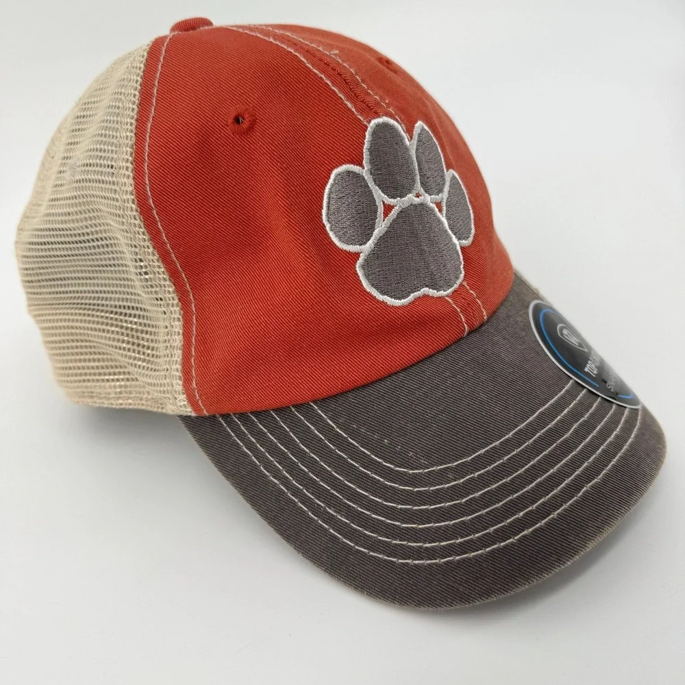 Top of the World TOW Trucker Hat OSFA Orange Paw Print Snapback Cap Adjustable